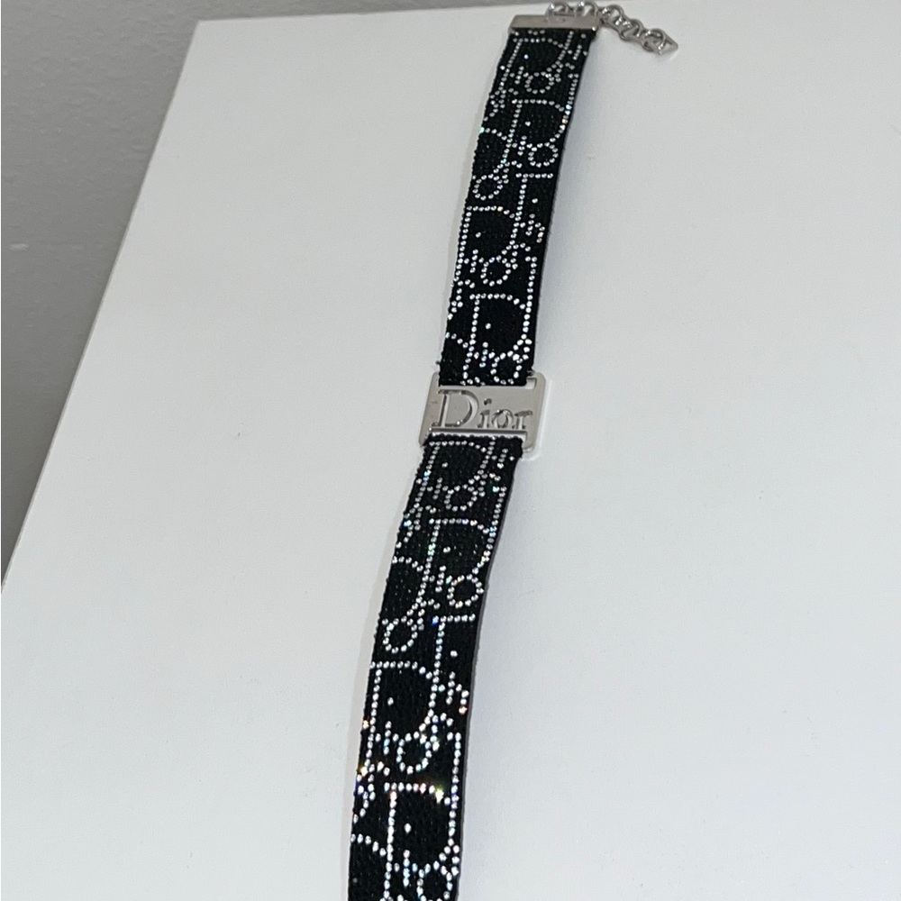 RARE Dior Leather Rhinestoned Choker Necklace - Picture 10 of 10